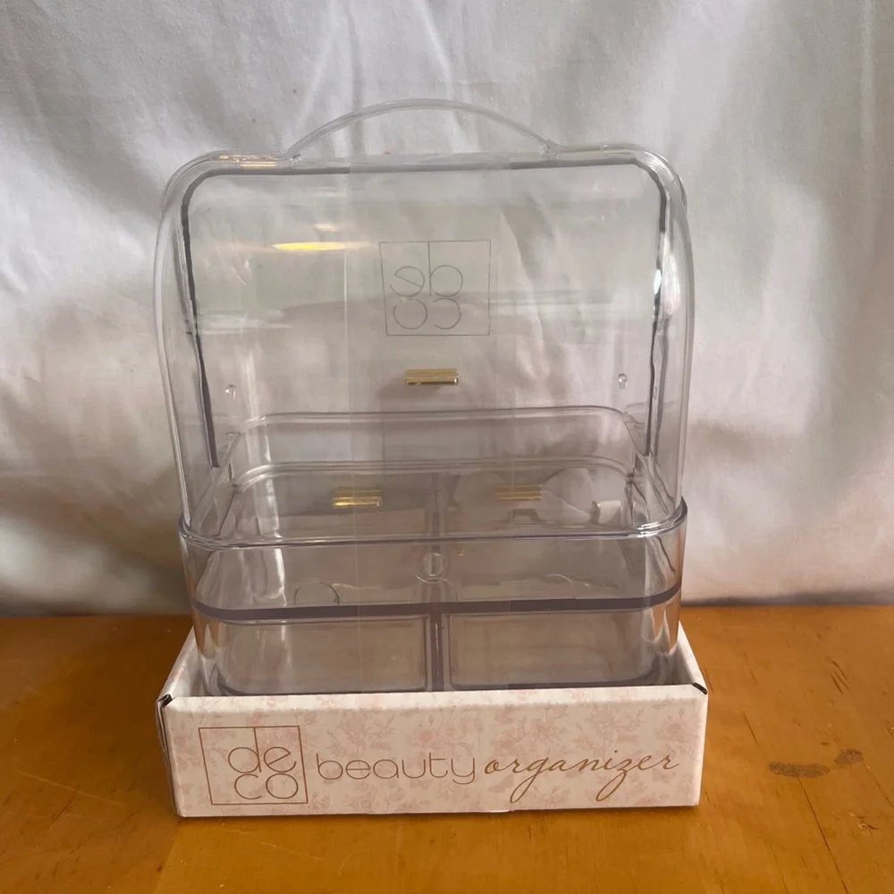 Clear Beauty Organizer with Gold Accents